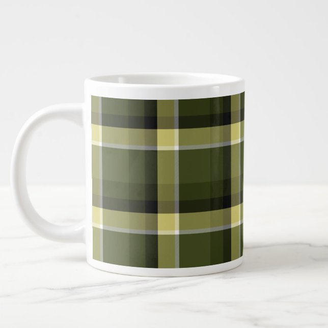 Military Modern Camouflage Plaid Pattern  Large Coffee Mug (Left)