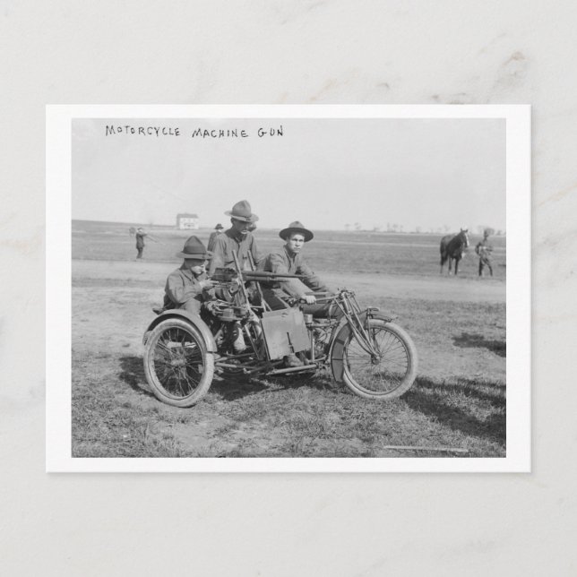 Military Motorcycle with Sidecar and Machine Gun Postcard (Front)