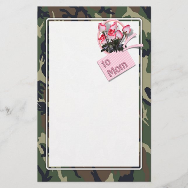 Military Mum Roses Camouflage Stationery (Front)