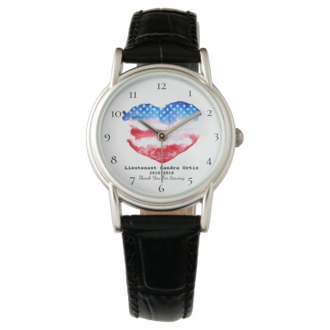 *~* Military Mum Veteran Red White Blue Heart Flag Watch (Front)