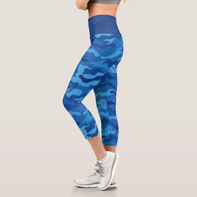 Military Navy And Blue Camouflage Camo Capri Leggings (Left)