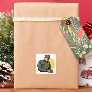 Military Officer Retro Army Soldier  Square Sticker
