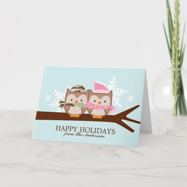 Military Owl Couple Christmas Cards (Front)