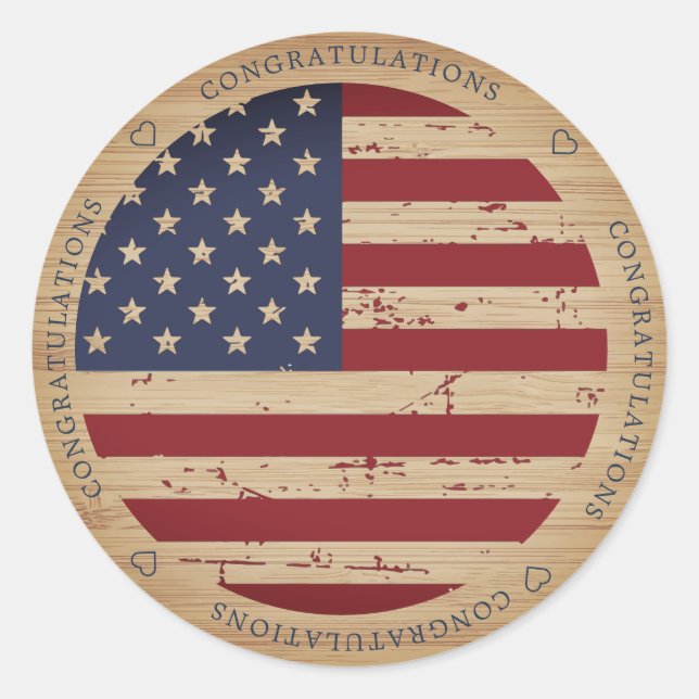 Military Patriotic American Flag Congratulations Classic Round Sticker (Front)