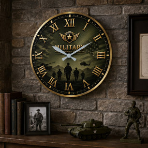 Military Patriotic Army Decor Veteran Gift Large Clock