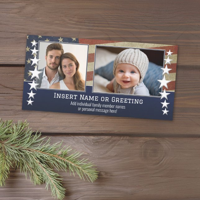 Military / Patriotic Christmas Photo Card (A photo card with a patriotic, military theme. Add 2 photos and greeting. Download option available.)