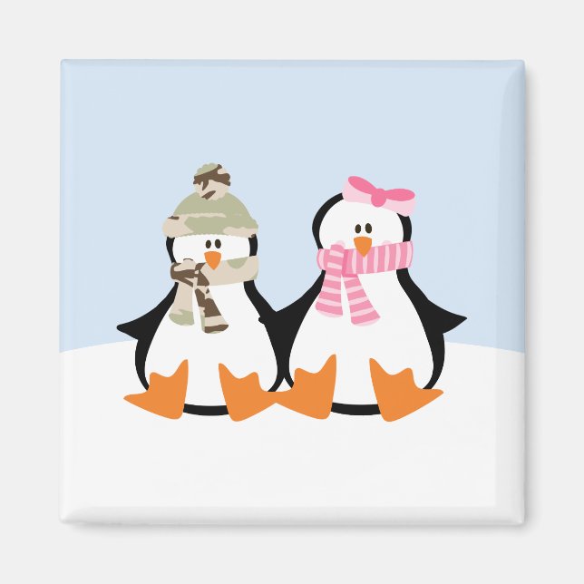 Military Penguin Couple Magnet (Front)