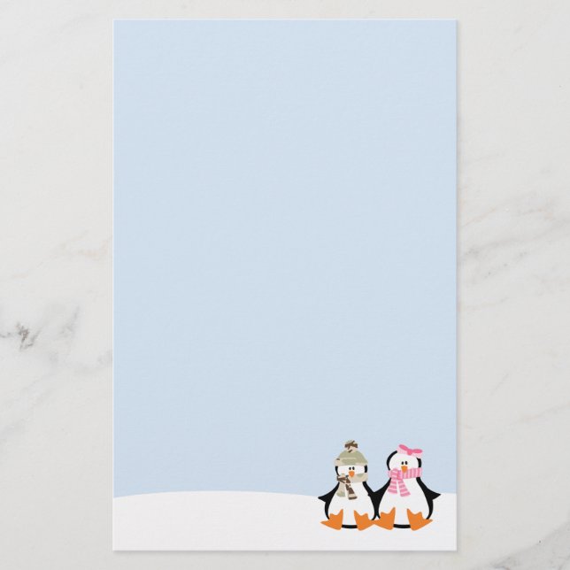 Military Penguin Couple Stationery (Front)