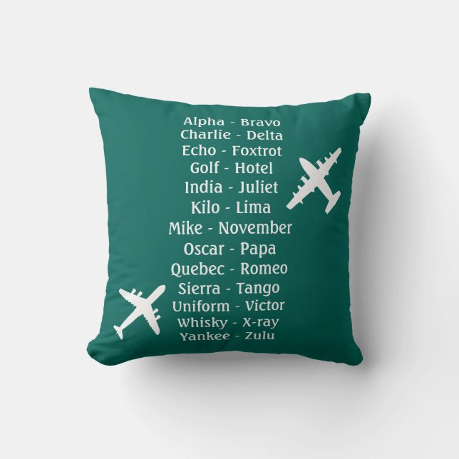 Military Pilot Aeroplane Alphabet Flying Lesson Cushion (Front)