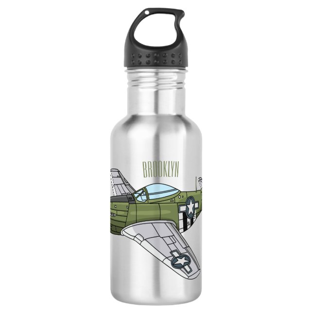 Military plane cartoon illustration 532 ml water bottle (Front)