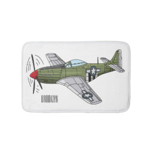 Military plane cartoon illustration bath mat