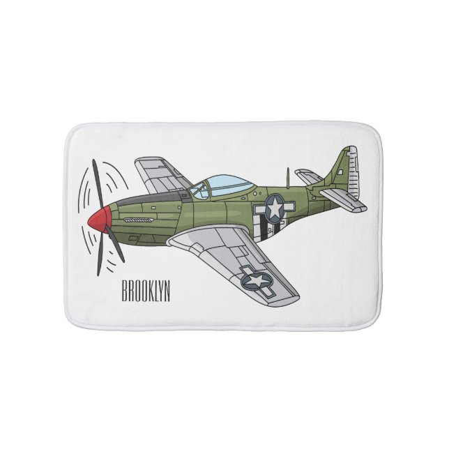 Military plane cartoon illustration bath mat (Front)