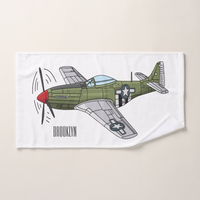 Military plane cartoon illustration bath towel set (Hand Towel)