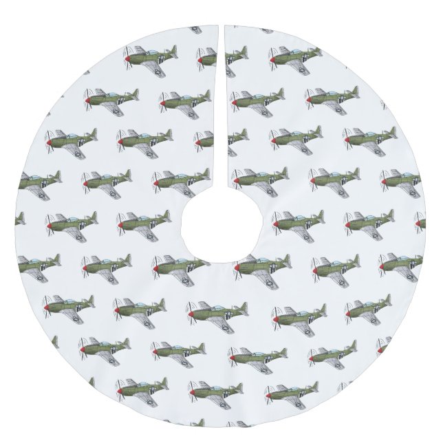 Military plane cartoon illustration  brushed polyester tree skirt (Front)