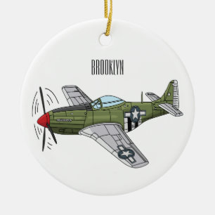 Military plane cartoon illustration  ceramic tree decoration