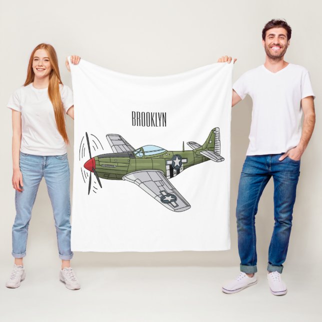 Military plane cartoon illustration fleece blanket (In Situ)