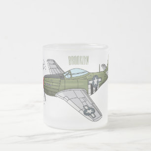 Military plane cartoon illustration frosted glass coffee mug