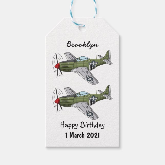 Military plane cartoon illustration gift tags (Front)