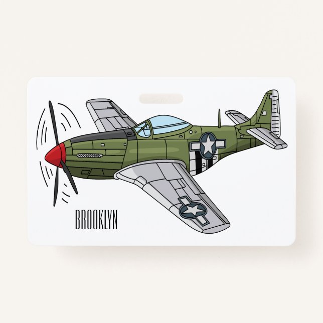 Military plane cartoon illustration ID badge (Front)