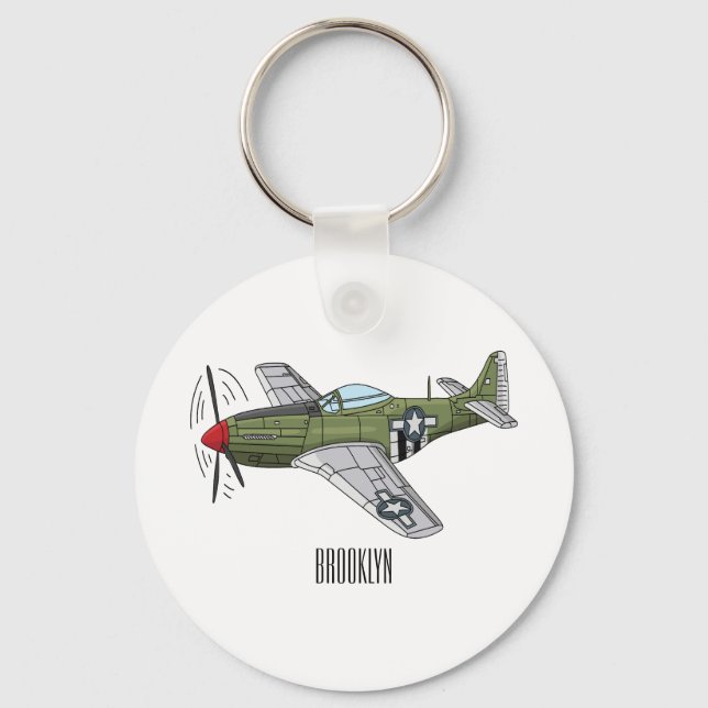Military plane cartoon illustration key ring (Front)