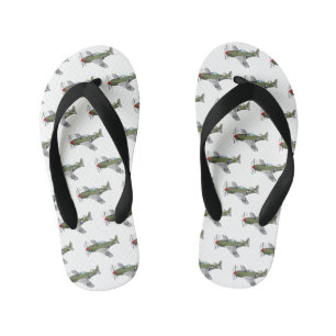 Military plane cartoon illustration kid's flip flops