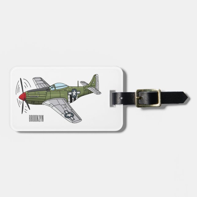 Military plane cartoon illustration luggage tag (Front Horizontal)