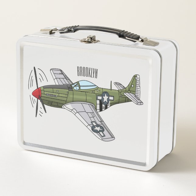 Military plane cartoon illustration metal lunch box (Front)