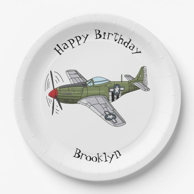 Military plane cartoon illustration paper plate (Front)