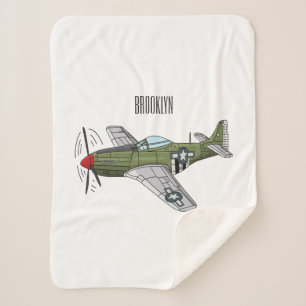 Military plane cartoon illustration sherpa blanket