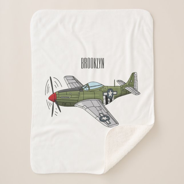 Military plane cartoon illustration sherpa blanket (Front)