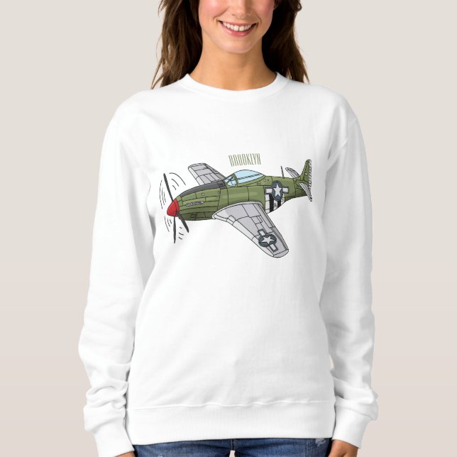 Military plane cartoon illustration sweatshirt (Front)