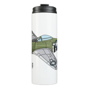 Military plane cartoon illustration thermal tumbler