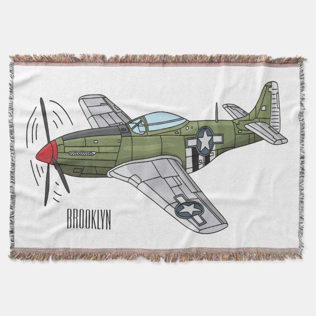 Military plane cartoon illustration throw blanket (Front)