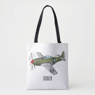Military plane cartoon illustration tote bag