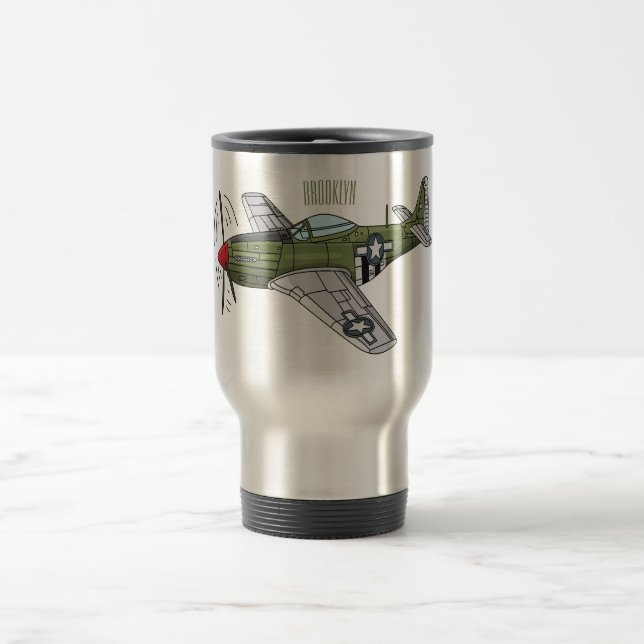 Military plane cartoon illustration travel mug (Center)