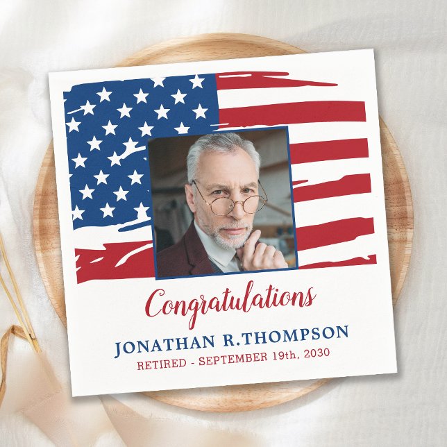 Military Retirement American Flag Photo Patriotic Napkin (Creator Uploaded)