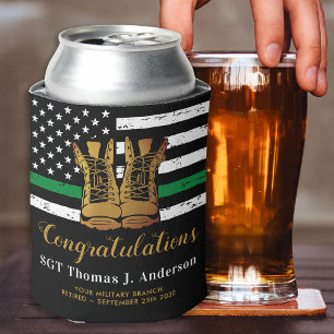 Military Retirement Army Boots Thin Green Line  Can Cooler