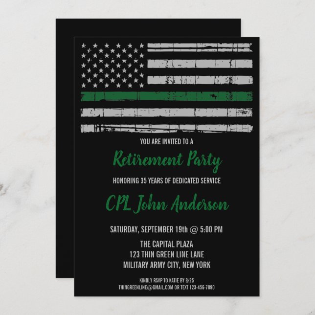 Military Retirement Army Thin Green Line Invitation (Front/Back)