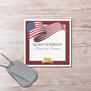 Military Retirement Flag Gold Crest Elegant Napkin