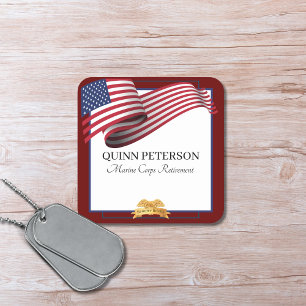 Military Retirement Flag Gold Crest Square Paper Coaster