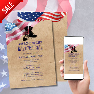 MILITARY RETIREMENT From Boots to Suits! Us Flag  Invitation