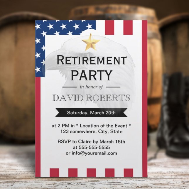 Military Retirement Gold Star Eagle & US Flag Invitation (Creator Uploaded)