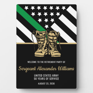 Military Retirement Green Line Flag Patriotic Army Plaque