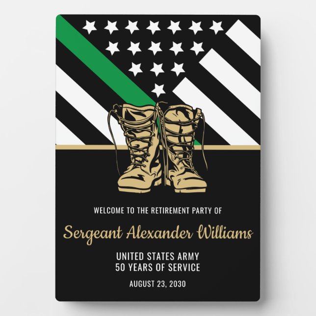 Military Retirement Green Line Flag Patriotic Army Plaque (Front)