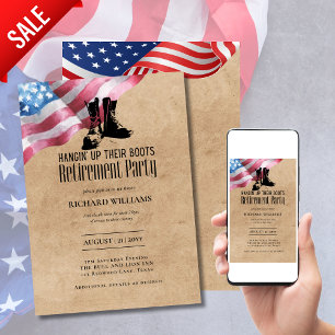 MILITARY RETIREMENT Hanging Up Boots US Flag  Invitation