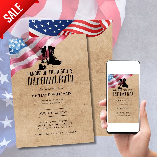 MILITARY RETIREMENT Hanging Up Boots US Flag  Invitation (Creator Uploaded)