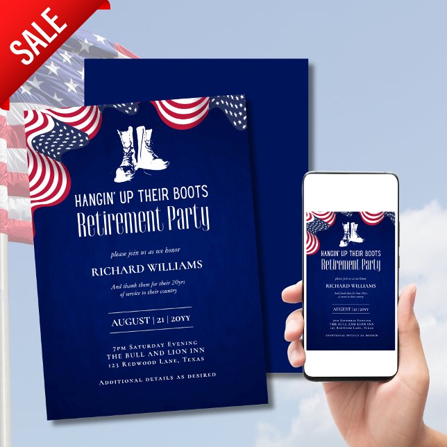 MILITARY RETIREMENT Hanging Up Their Boots US FLAG Invitation (Creator Uploaded)