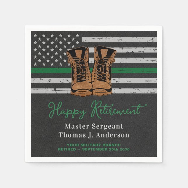 Military Retirement Leather Thin Green Line Army  Napkin (Front)