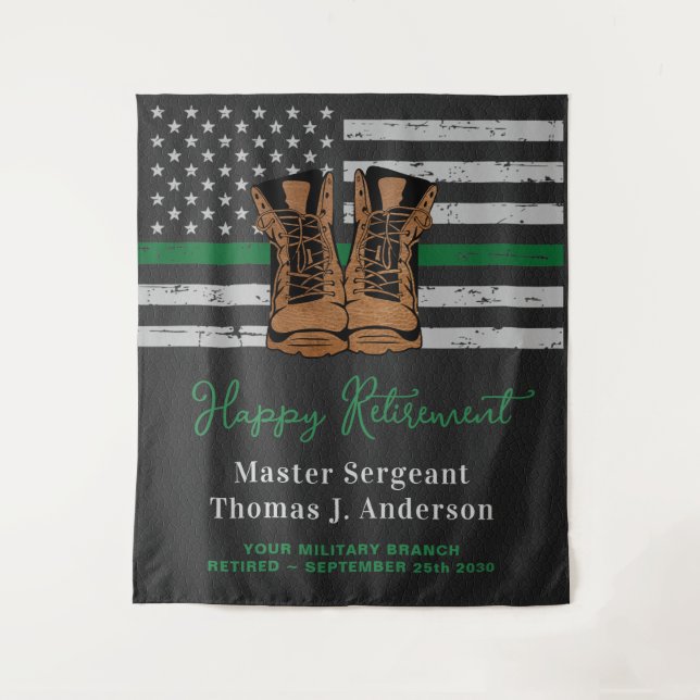 Military Retirement Leather Thin Green Line Army  Tapestry (Front)