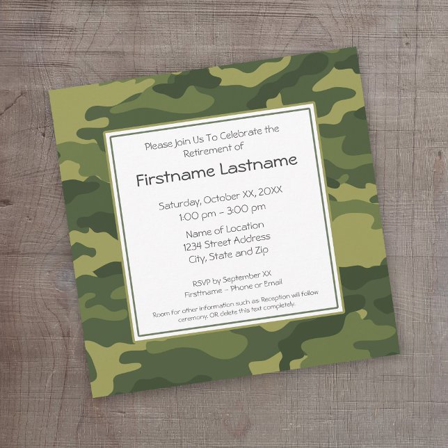 Military Retirement Party Invitation (Camouflage Retirement Invitation)